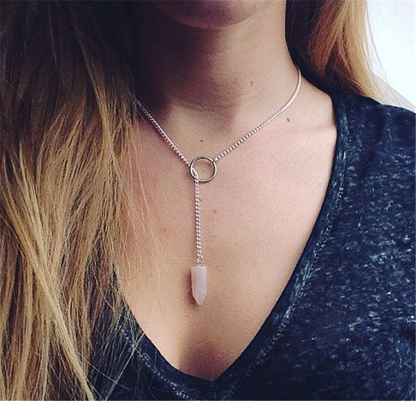Minimalist Geometric Pendant Necklace — Gold/Silver Plated Alloy, Modern Clean‑Line Drop Pendant (46cm Chain)