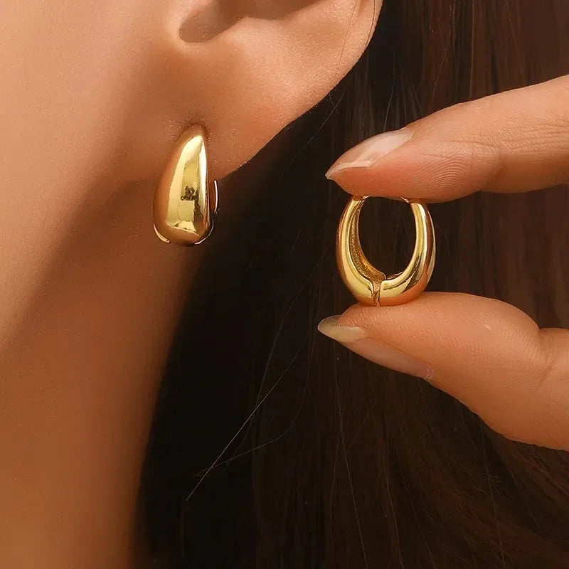 Chunky Stainless Steel Hoop Earrings — Bold Retro‑Style Lightweight Statement Jewelry