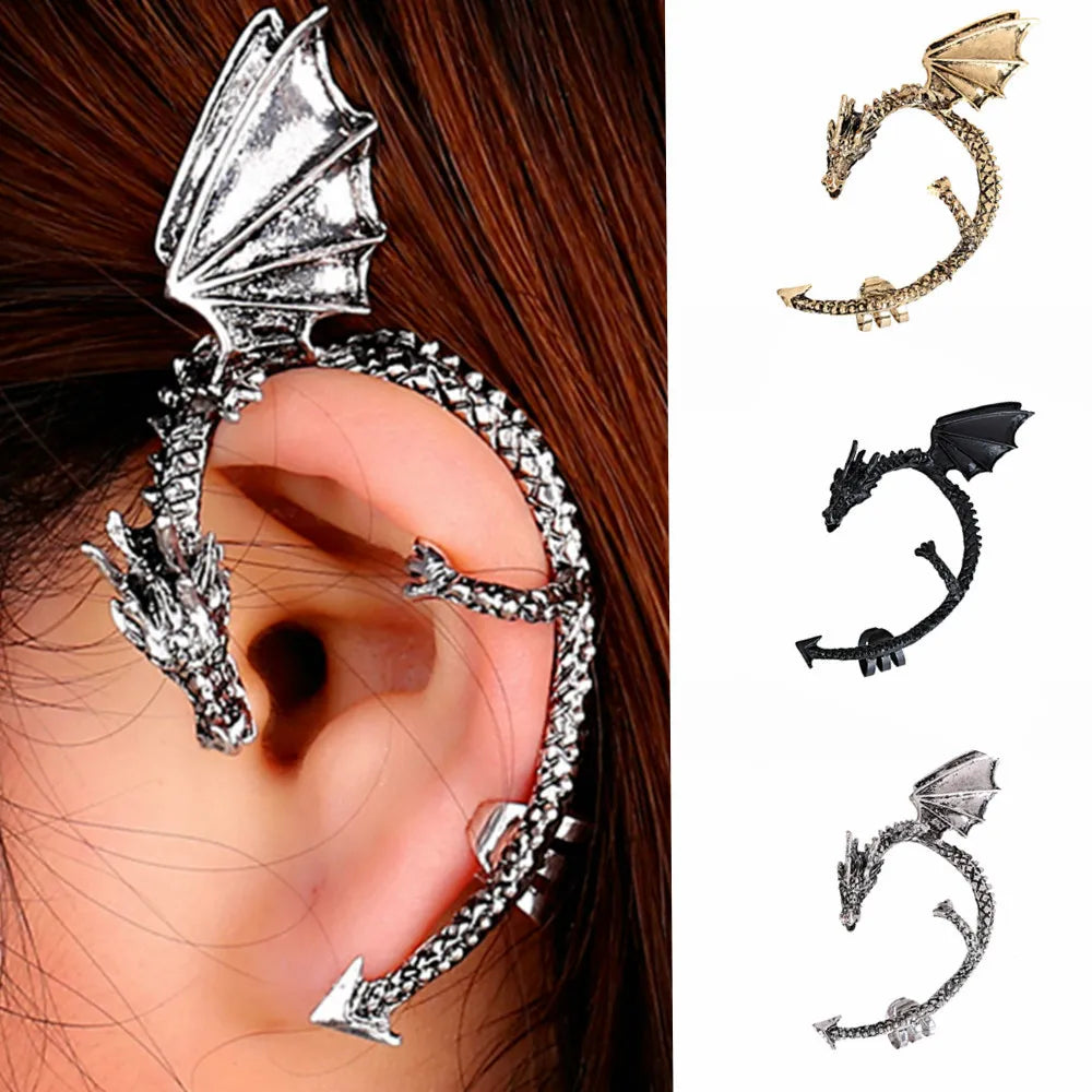 Gothic Dragon Clip Ear Cuff | Punk Rock Zinc Alloy Unisex No‑Piercing Earring