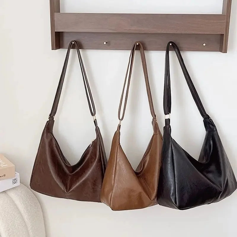 Soft Vegan Leather Shoulder Bag | Minimalist Slouchy Hobo Bag | Casual Everyday Tote for Women (3 Colors)