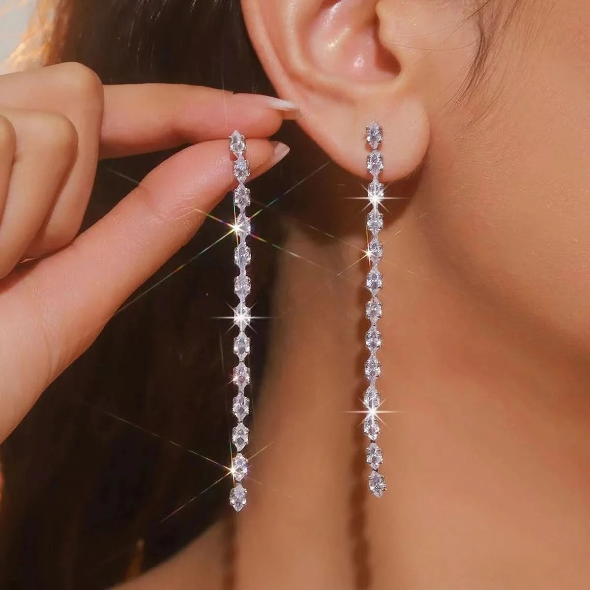 Leaf Ear Cuff Studs - Sparkling Cubic Zirconia, Silver-Tone Lightweight Earrings