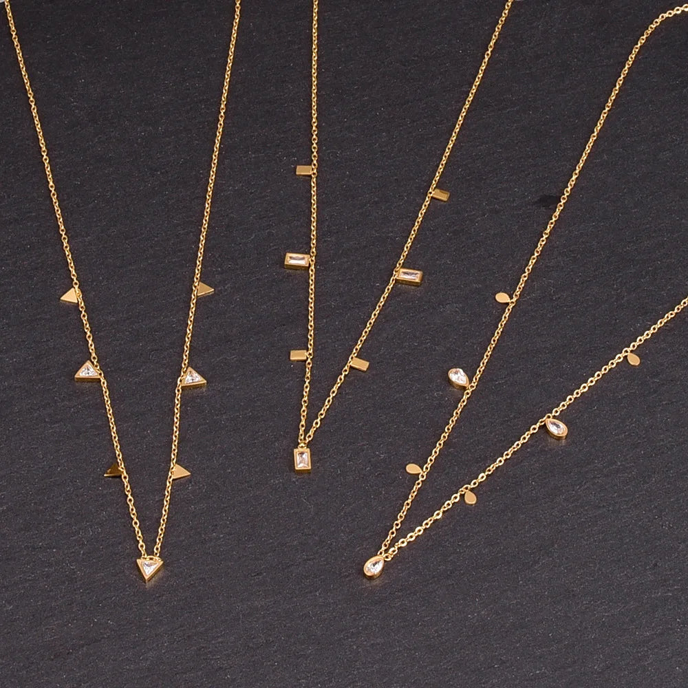 Modern Water Drop Zircon Necklace — 18K Gold‑Plated Stainless Steel Pendant, Geometric Fashion Jewelry