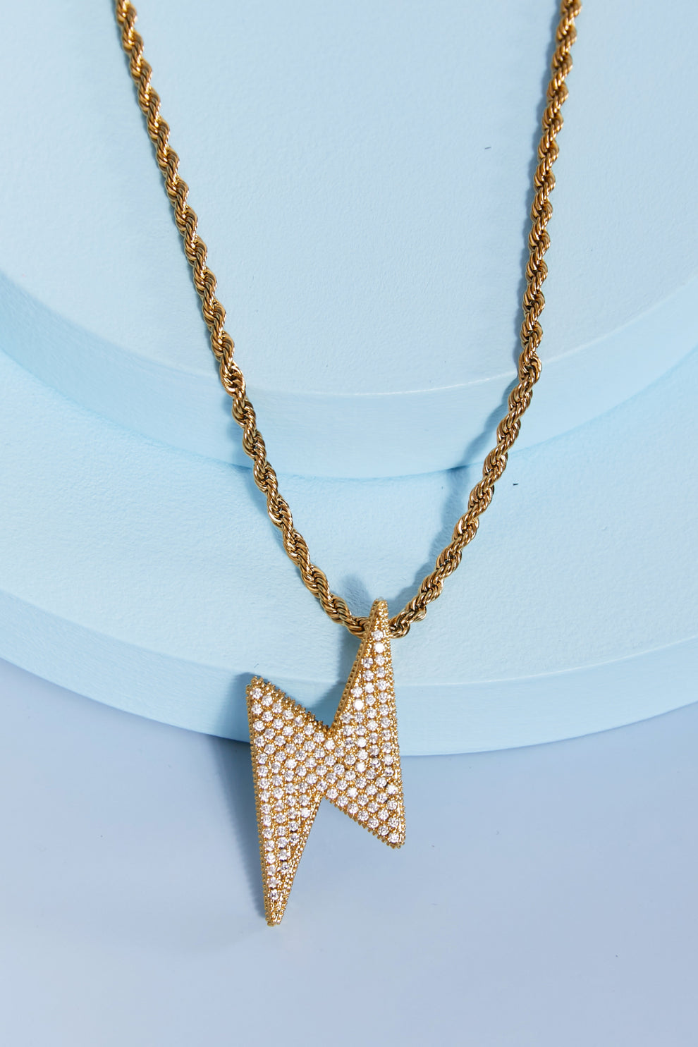 Brass lightning pendant necklace — main view