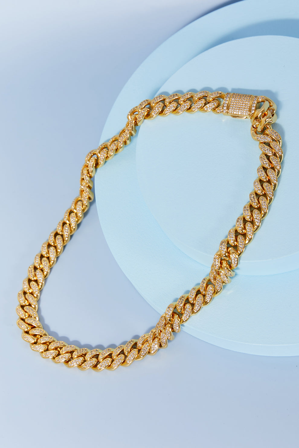 Brass curb chain necklace with CZ — main view