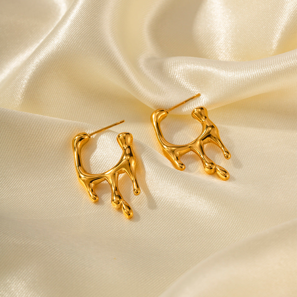 18K Gold Molten Drip Earrings | Sculptural Stainless Steel Statement Studs
