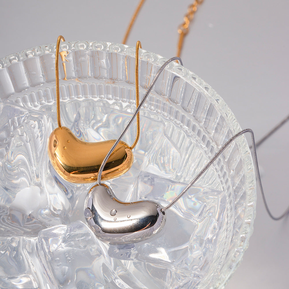 Bean‑Shaped Pendant Necklace | 18K Gold‑Plated or Stainless Steel Minimalist Sculptural Jewelry