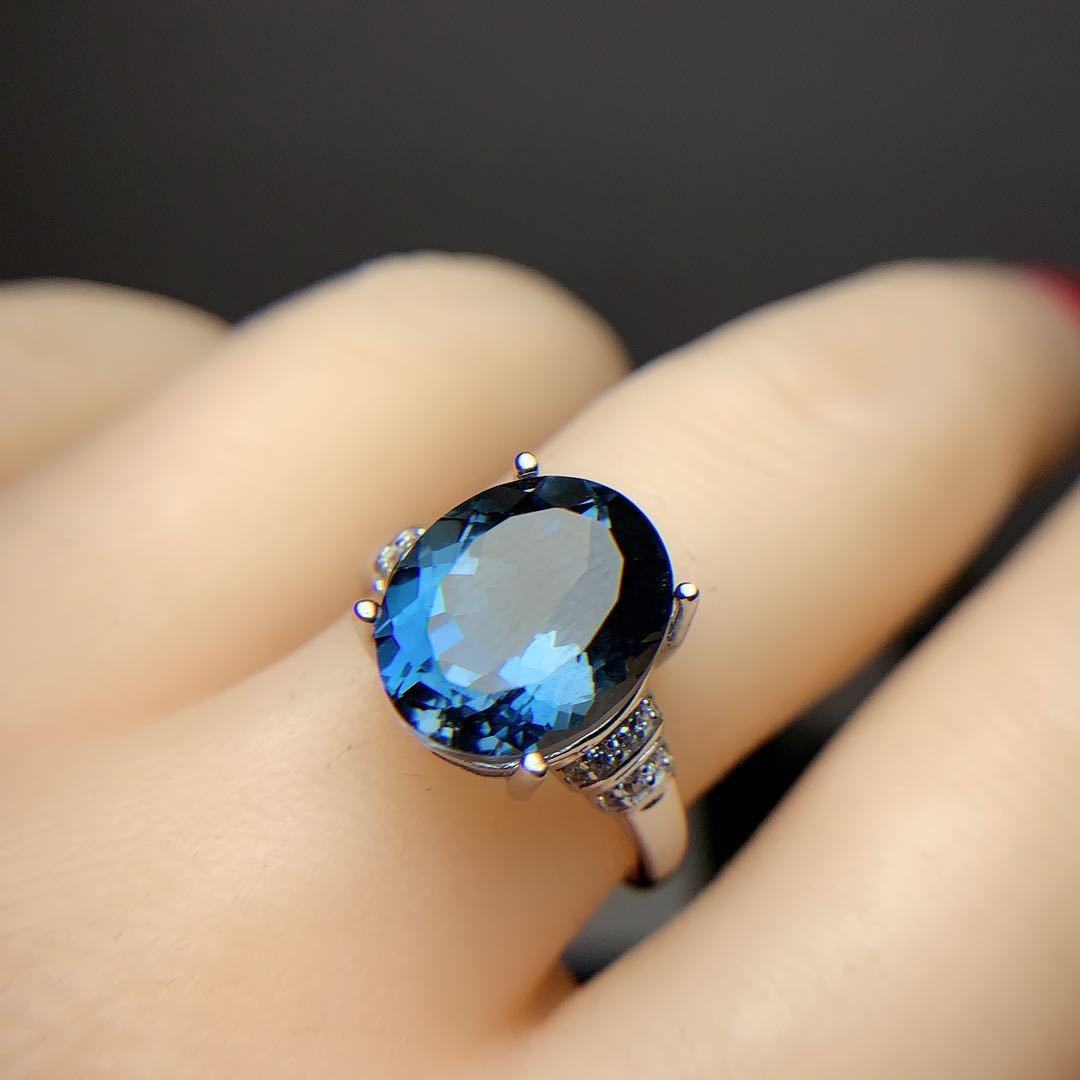 Blue Topaz Crown Ring | Adjustable Natural Gemstone Statement Jewelry in White Gold or Rose Gold