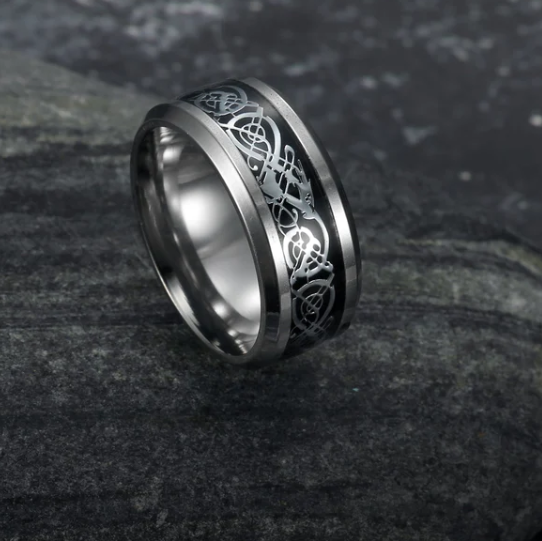 Basilisk Scale Titanium Steel Ring | Vintage Mythical Textured Band