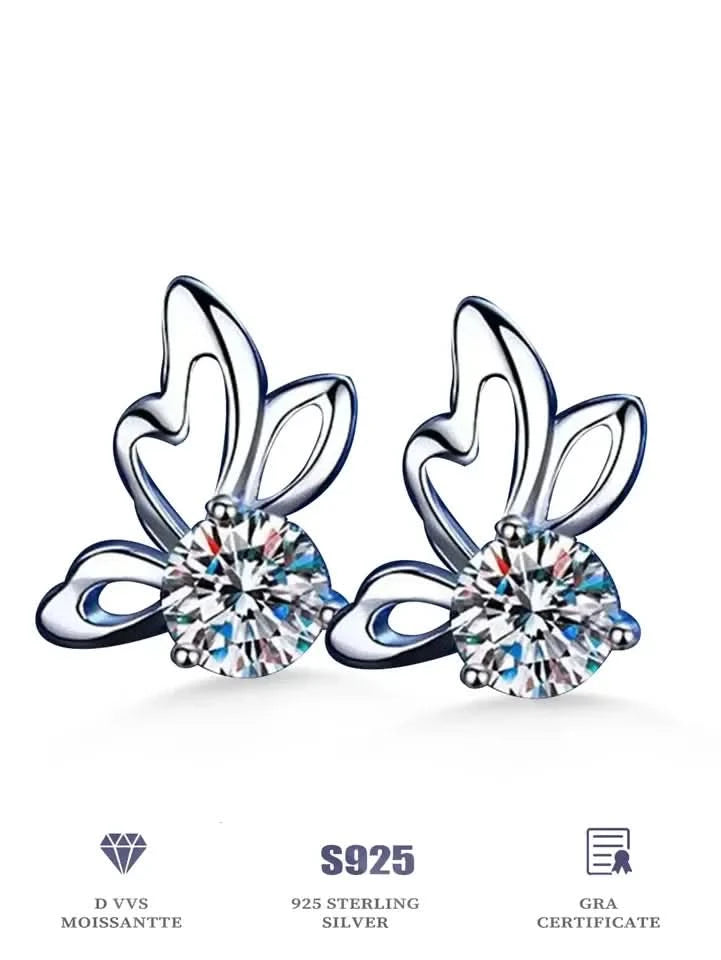 Butterfly stud close-up showing 0.5CT moissanite