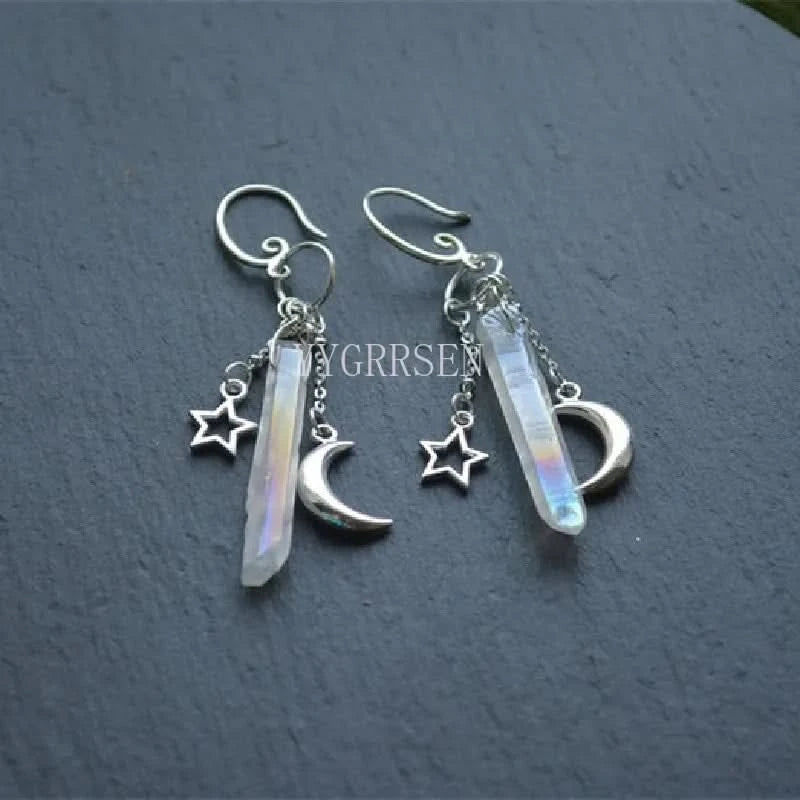 Celestial moon quartz drop earrings — main view