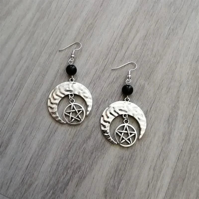 Celestial Moon Quartz Drop Earrings - Raw Crystal Witchy Bohemia Jewelry