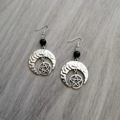 Celestial Moon Quartz Drop Earrings - Raw Crystal Witchy Bohemia Jewelry