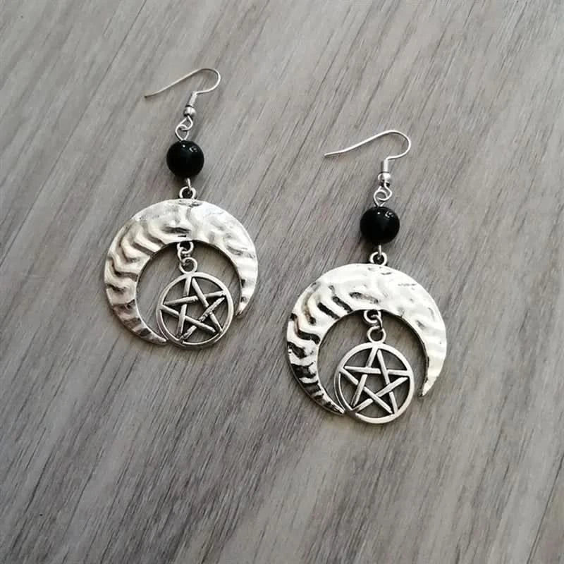 Celestial Moon Quartz Drop Earrings - Raw Crystal Witchy Bohemia Jewelry