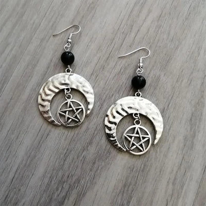 Celestial Moon Quartz Drop Earrings - Raw Crystal Witchy Bohemia Jewelry