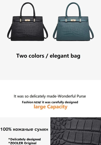 Genuine Cowhide Leather Tote Handbag - Structured Business Shoulder Bag