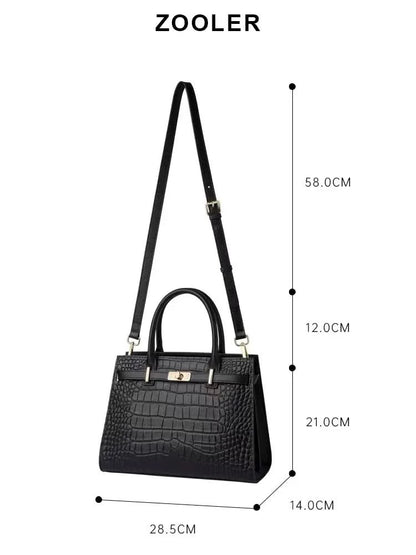 Genuine Cowhide Leather Tote Handbag - Structured Business Shoulder Bag