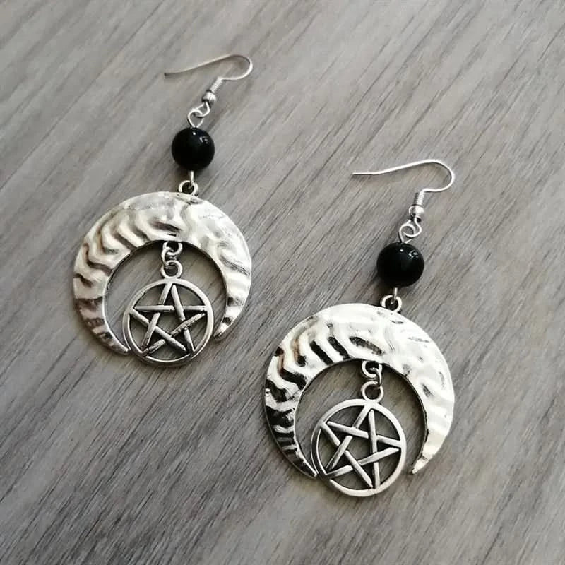 Celestial Moon Quartz Drop Earrings - Raw Crystal Witchy Bohemia Jewelry