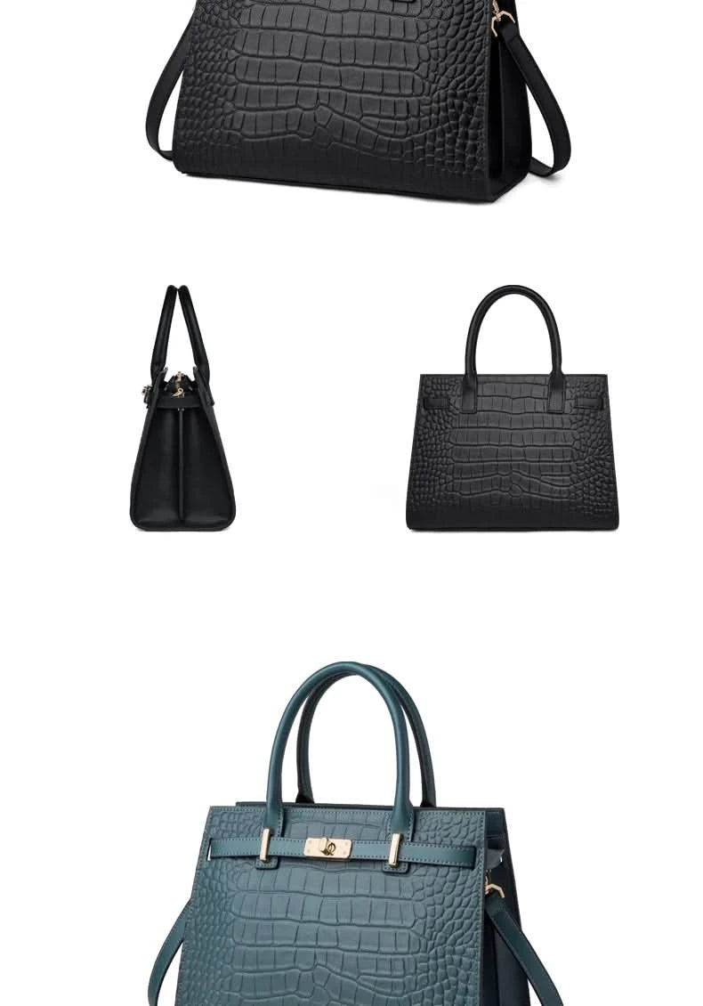 Genuine Cowhide Leather Tote Handbag - Structured Business Shoulder Bag