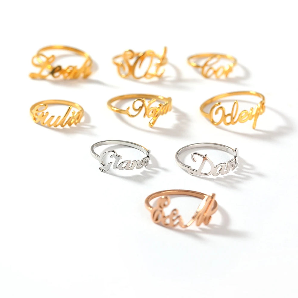 Custom name ring in rose gold finish
