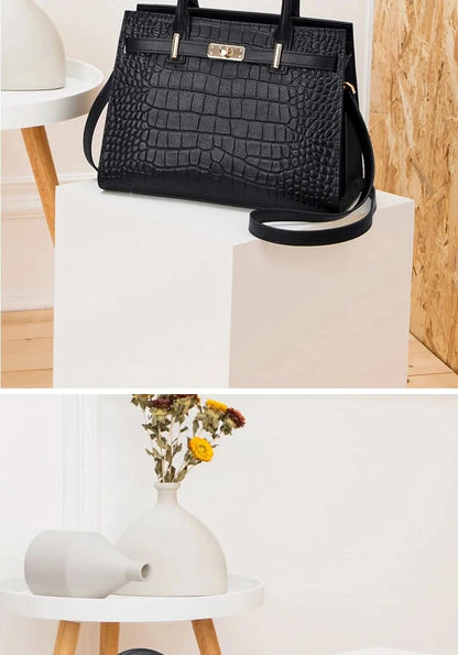 Genuine Cowhide Leather Tote Handbag - Structured Business Shoulder Bag