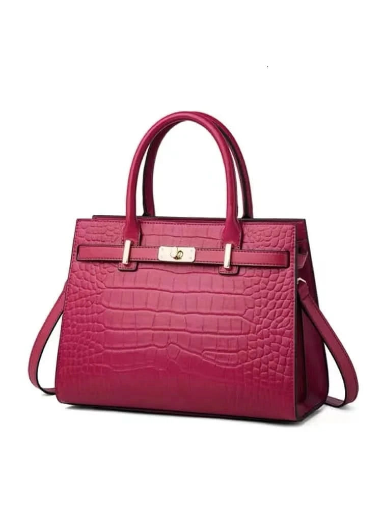 Genuine Cowhide Leather Tote Handbag - Structured Business Shoulder Bag