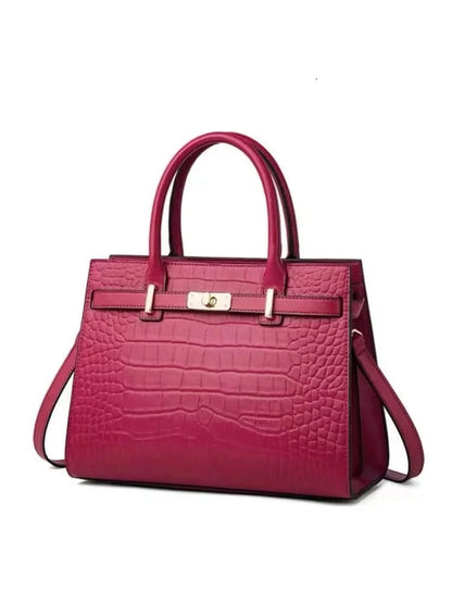 Genuine Cowhide Leather Tote Handbag - Structured Business Shoulder Bag