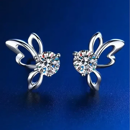 Butterfly moissanite stud earrings in 925 silver — main view