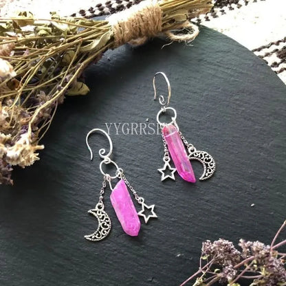 Moon quartz earrings rhodium-plated finish