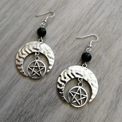 Celestial Moon Quartz Drop Earrings - Raw Crystal Witchy Bohemia Jewelry