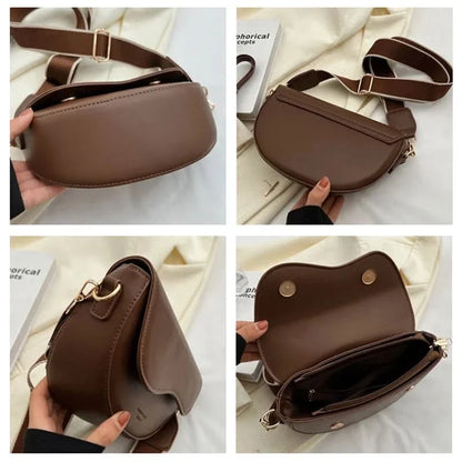 Vintage Saddle PU Leather Shoulder Bag - Solid-Color Minimalist Crossbody