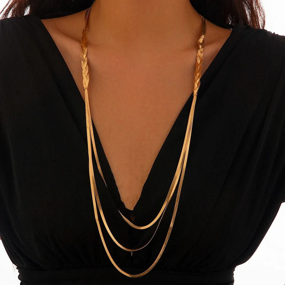 Multi-layered braided gold necklace — main view