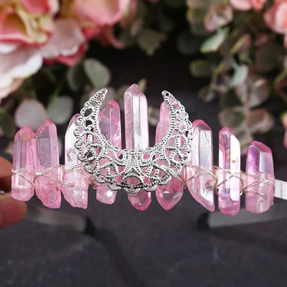 Wire-Wrapped Moon Crystal Crown - Natural Quartz Tiara, Handmade Hair Accessory