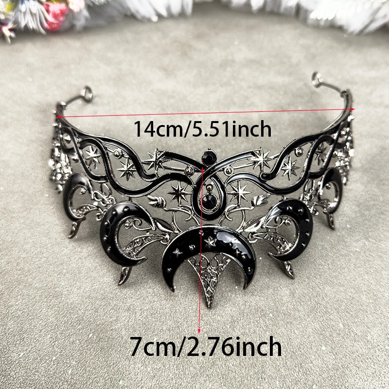 Gothic Moon & Star Tiara | Silver‑Black Celestial Crown