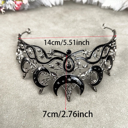 Gothic Moon & Star Tiara | Silver‑Black Celestial Crown