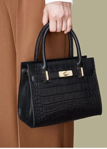 Genuine Cowhide Leather Tote Handbag - Structured Business Shoulder Bag
