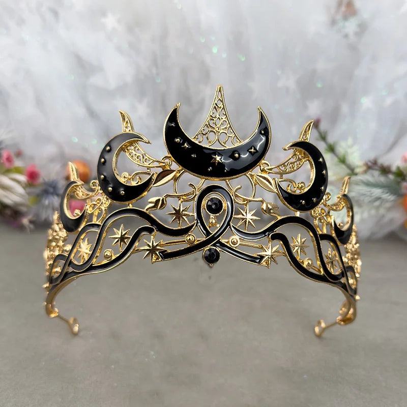 Gothic Moon & Star Tiara | Silver‑Black Celestial Crown