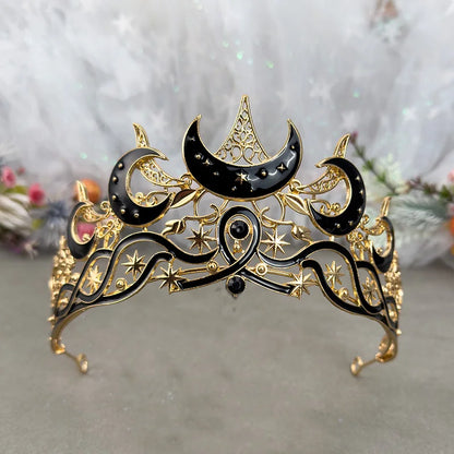 Gothic Moon & Star Tiara | Silver‑Black Celestial Crown