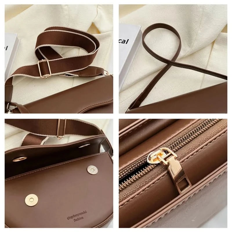 Vintage Saddle PU Leather Shoulder Bag - Solid-Color Minimalist Crossbody