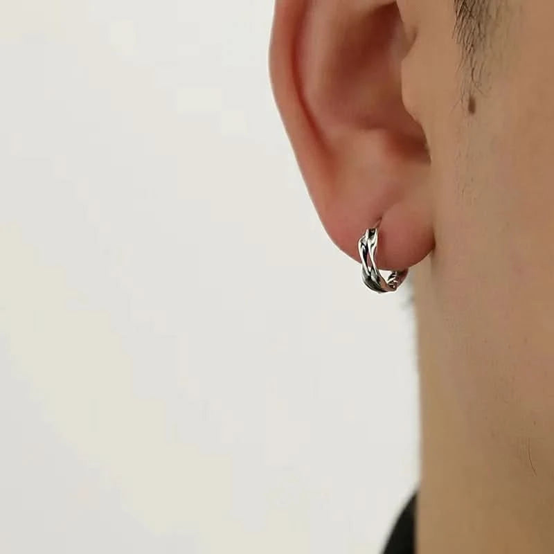 Tibetan Silver Stud Hoop Earrings — Geometric Trendy Minimalist Daily Pair