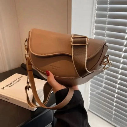 Vintage Saddle PU Leather Shoulder Bag - Solid-Color Minimalist Crossbody