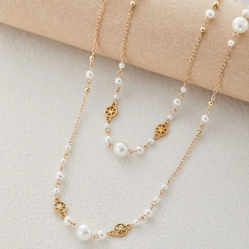 Pearl and gold chain necklace design variation