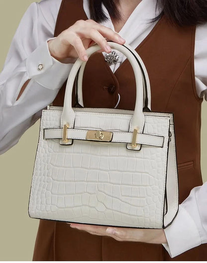 Genuine Cowhide Leather Tote Handbag - Structured Business Shoulder Bag