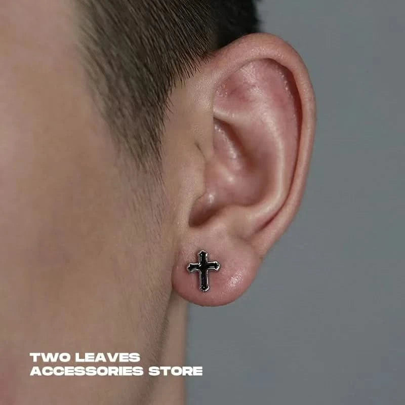 Tibetan Silver Stud Hoop Earrings — Geometric Trendy Minimalist Daily Pair