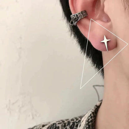 Tibetan Silver Stud Hoop Earrings — Geometric Trendy Minimalist Daily Pair