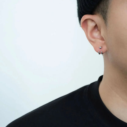 Tibetan Silver Stud Hoop Earrings — Geometric Trendy Minimalist Daily Pair