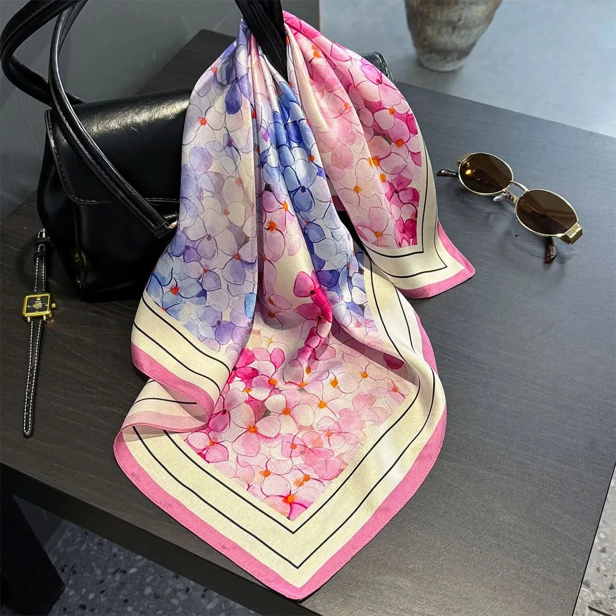 100% Real Silk Square Scarf (53cm) - Luxury Printed Multi-Style Accessory