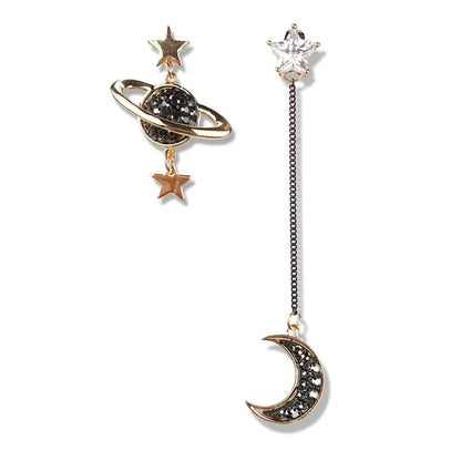 Sun moon earrings worn on model