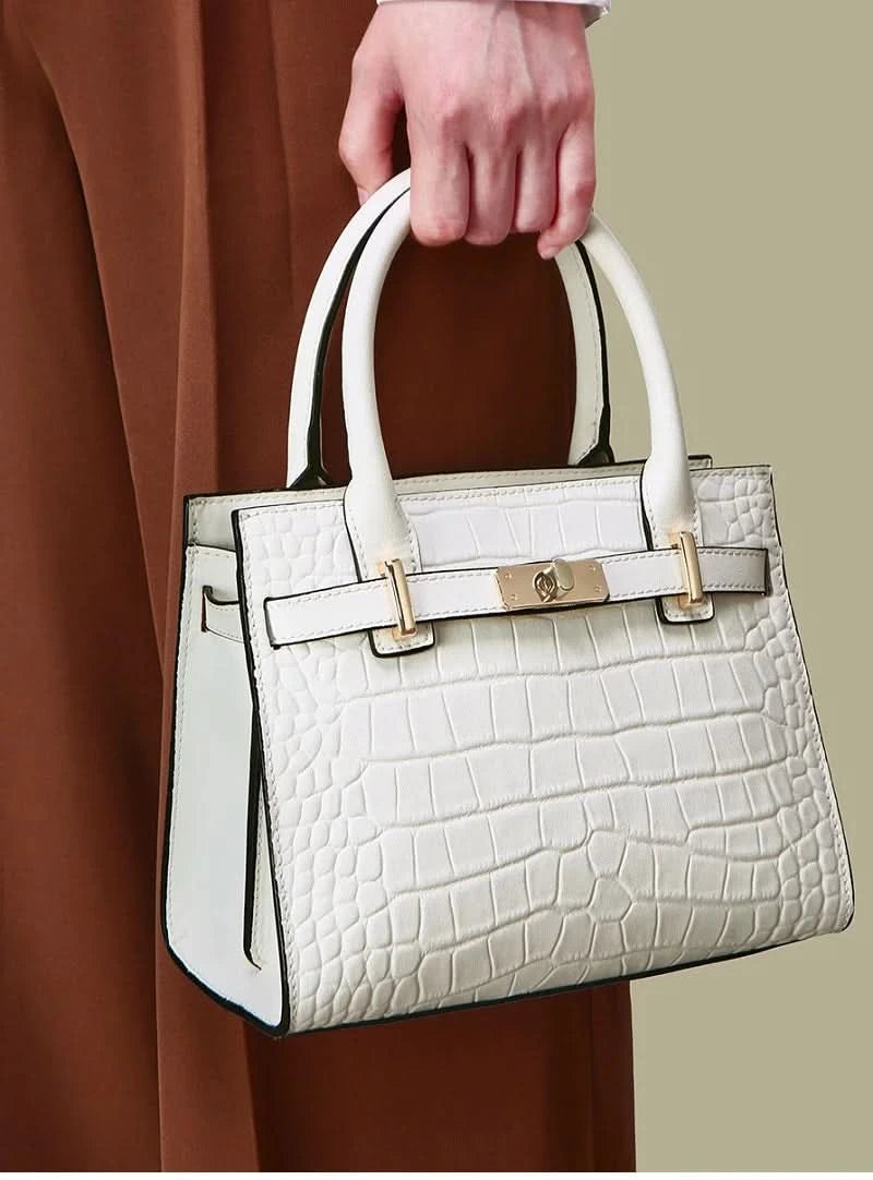 Genuine Cowhide Leather Tote Handbag - Structured Business Shoulder Bag
