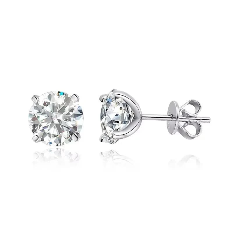 Moissanite stud earrings 925 silver setting detail