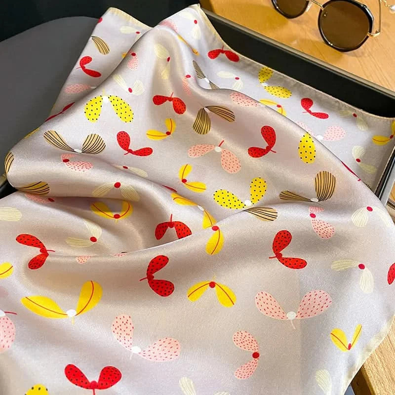 Silk scarf print variation in warm palette